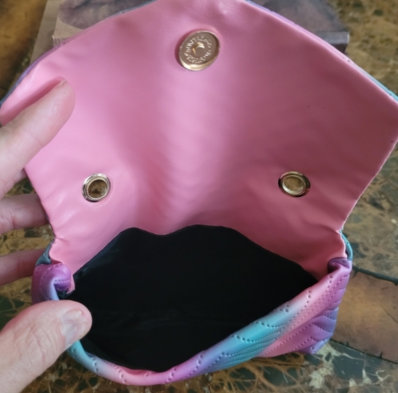 Pink and Blue Quilted Clutch with Chain Strap - Picture 3 of 3